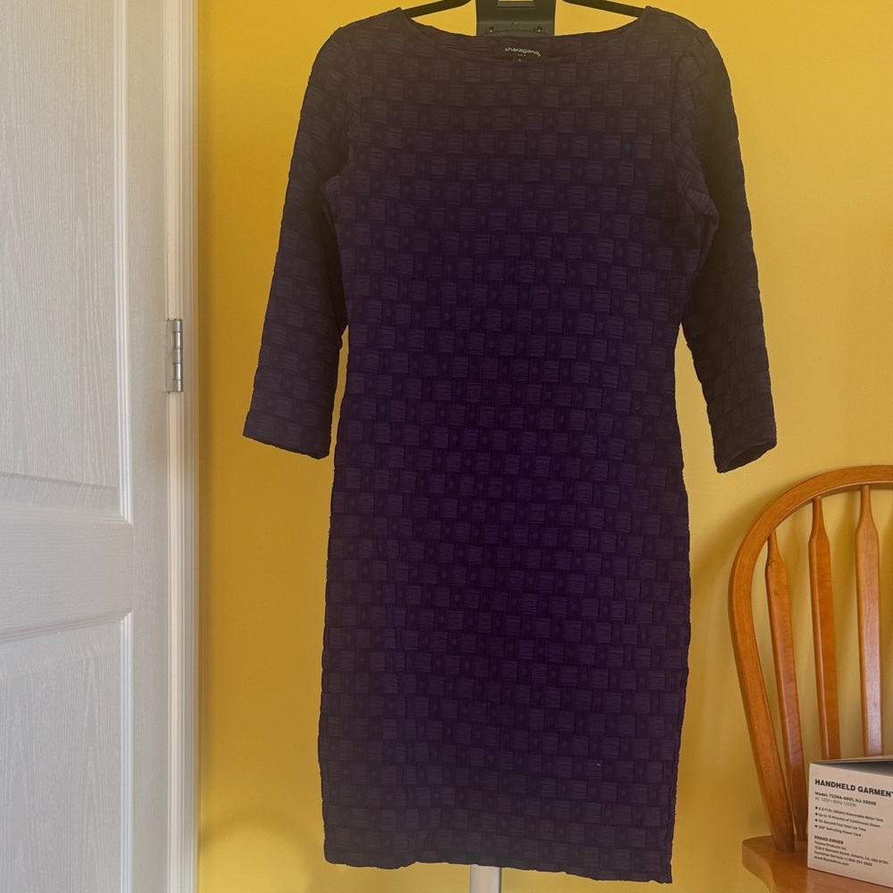 Sharagano Textured Purple Long Sleeve Dress